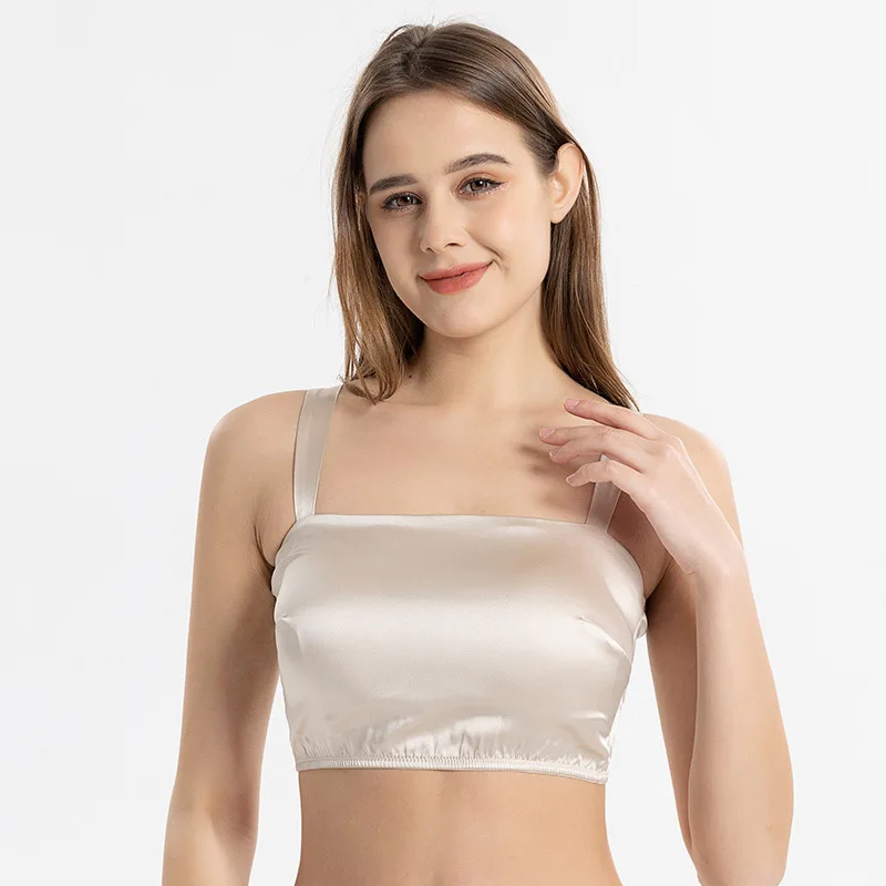 Summer Silk Latex Pad Tube Top Beautiful Back Bra Thin Mulberry Silk Satin Seamless Underwear Women HD24020 women tube tops