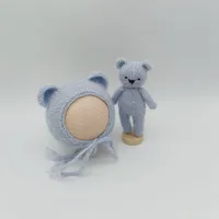Newborn Photography Props Hat Dolls Sets Hand Knitted Animals Bunny Bear  Bonnet Sets  Baby Photo Studio Accessories 3