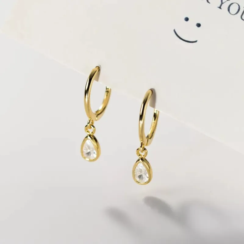 Trendy Water Droplet Zircon Hoop Earrings for Women Elegant White CZ Dangle Earrings Huggies Jewelry Gifts