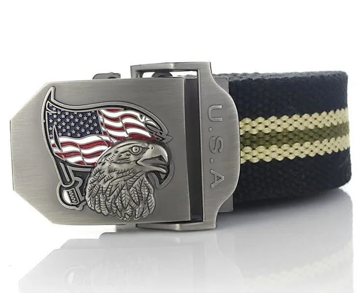 SupSindy Men Canvas Belt USA Eagle Metal Buckle Army Military Tactical Belts for Men Jeans Outdoor Training Soldier Strap Male