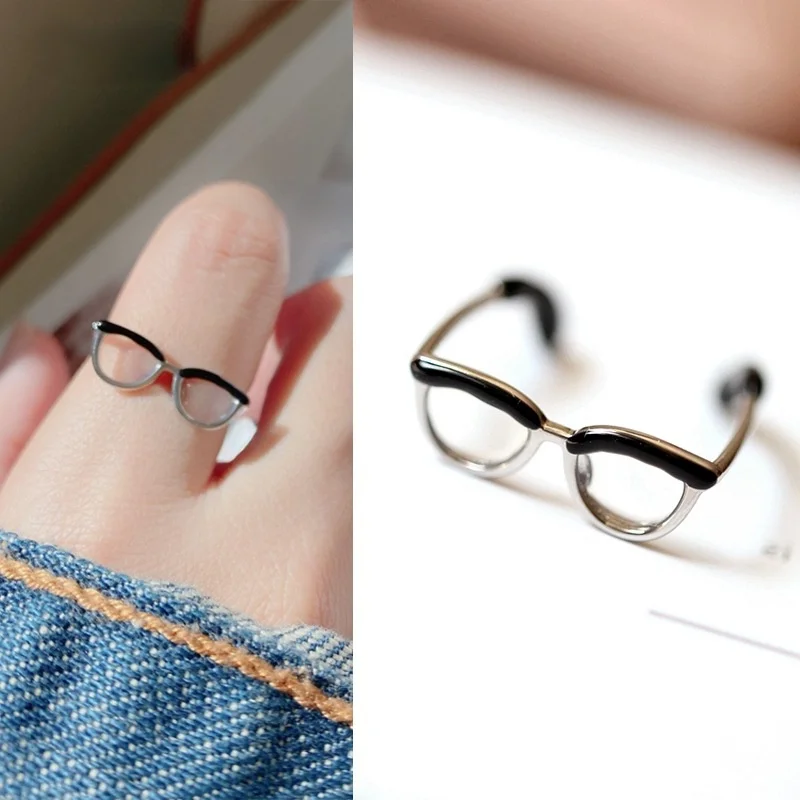 Cute Glasses Ins Girl Open Ring Adjustable Enamel Painting Ring Finger Buckle Tail Rings Adjustable Opening finger ring,adjustable rings,opening ring