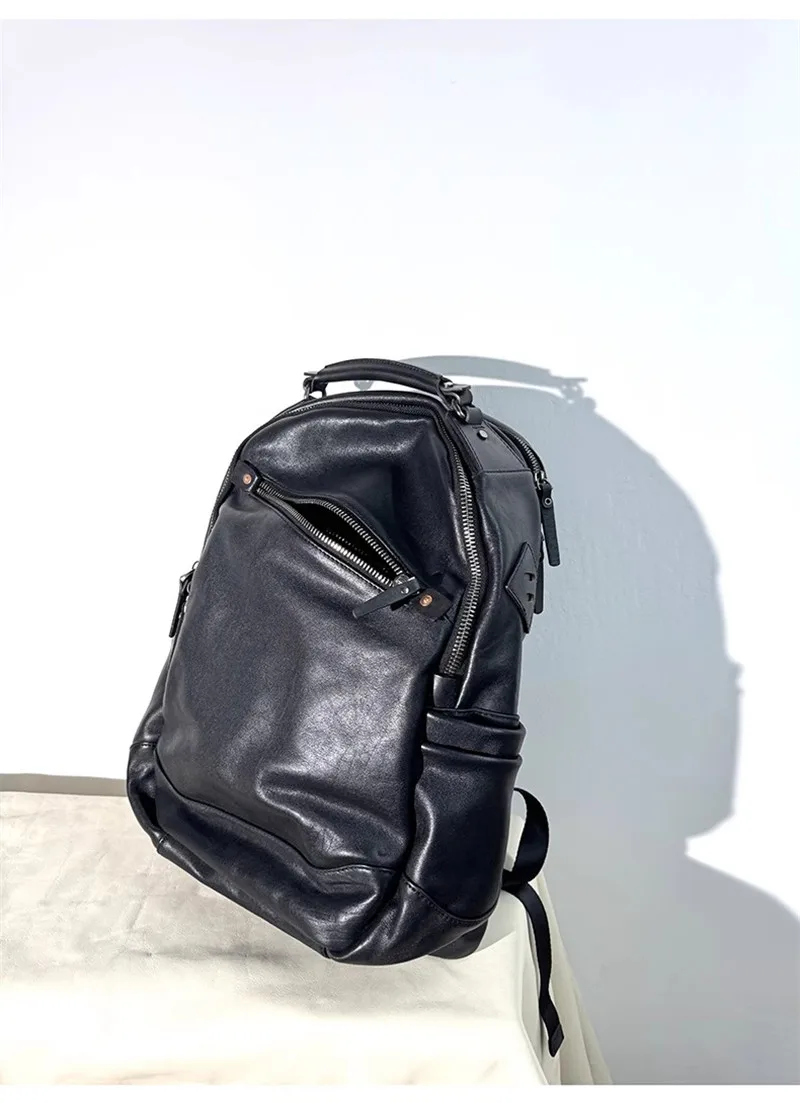 Pndme lässig hochwertige echte Leder Männer schwarz Rucksack Mode wochen ende Outdoor erste Schicht Rindsleder große Kapazität Bagpack – Detail 5