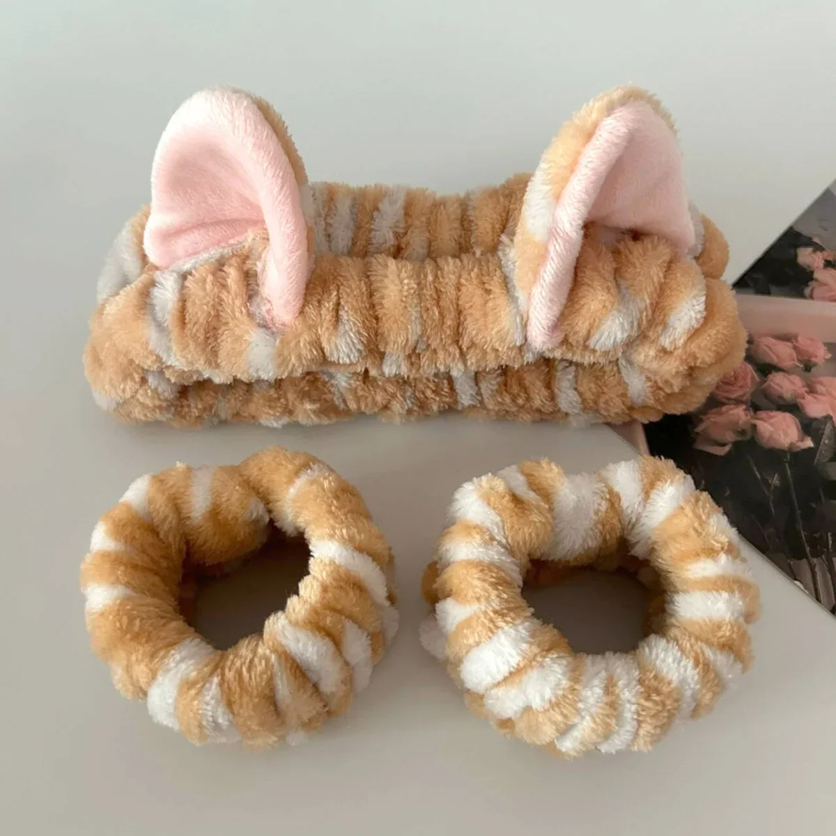 Cute Cat Ear Plush Headband Set Cartoon Cat Ear Plush Headband and Wristband Set Cute Animal Cat Ear Plush Headband Super Adorab