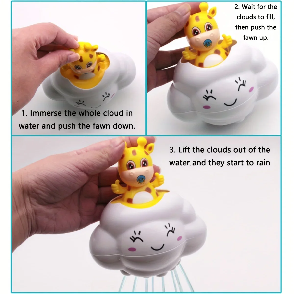 1PC -Baby Bathroom Play Water Bath Toys Rain Clouds Deer Piggy Bathroom Shower Beach Play Water Cartoon Classic Kid Educational 5