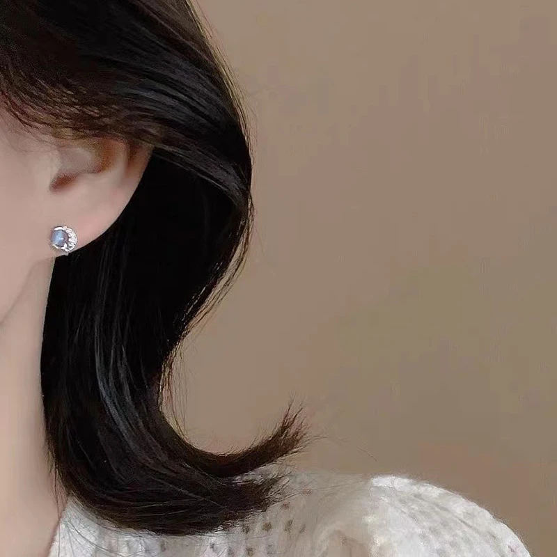 Exquisite Blue Cat's Eye Stone Moon Star Planet Earrings Creative Univers Star River Earrings Sweet Bowknot Stud Earring Gifts - Image 4