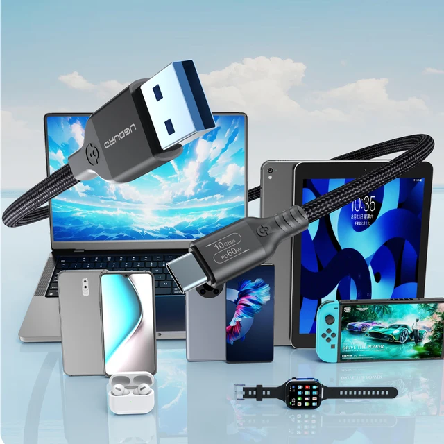 USB3.2 USB3.1 Gen2 Cable de 10Gbps USB-A a USB tipo C Cable 3A 60W carga rápida 10G Cable de transferencia de datos USB-C para disco duro SSD 6