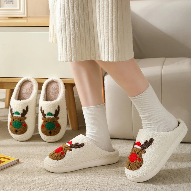 Men Women Indoor Sandals Fuzzy Slipper Winter Warm Home Flats for Women Christmas Gift Flip Flops Fluffy Shoes Soft Plush