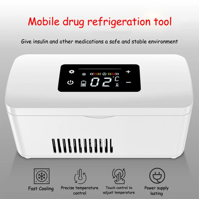 YNITJH Caja refrigerada portátil de insulina, pantalla LED, enfriador de  drogas de 35.6-46.4 °F, mini refrigerador de medicamentos, múltiples  métodos