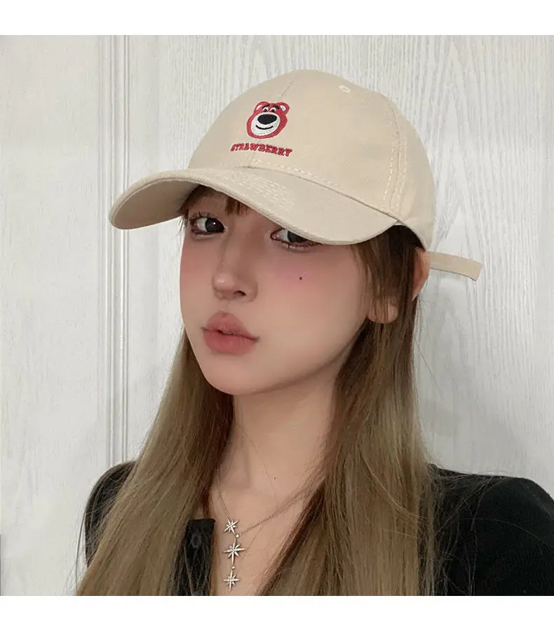

2023 Spring Summer Big Head Deep Peaked Cap Women Strawberry Bear Beige Wide Soft Baseball Cap Small Face Cap Hats for Women
