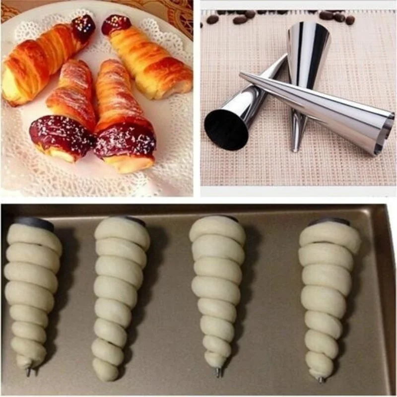 6Pcs Stainless Steel Cone Shape Croissant Denmark Pointed Metal Baking Tools Making Croissant Roll Bread Home Kitchen Supplies