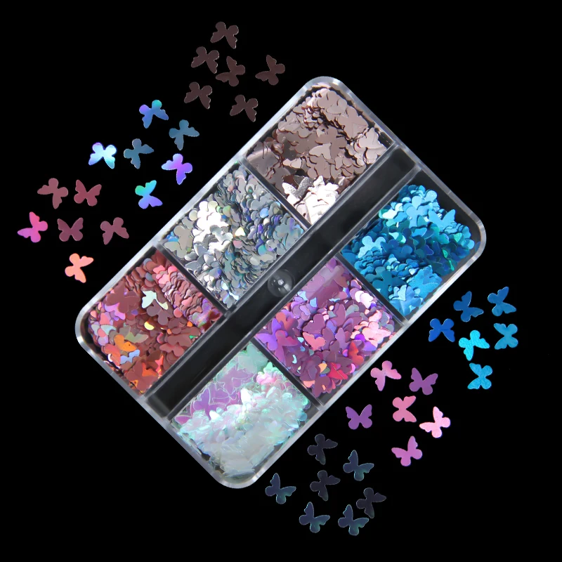 Holographic Butterfly Nail Glitter Sequins - Sparkly Laser Flakes in Mixed Colors for Manicure and Nail Art