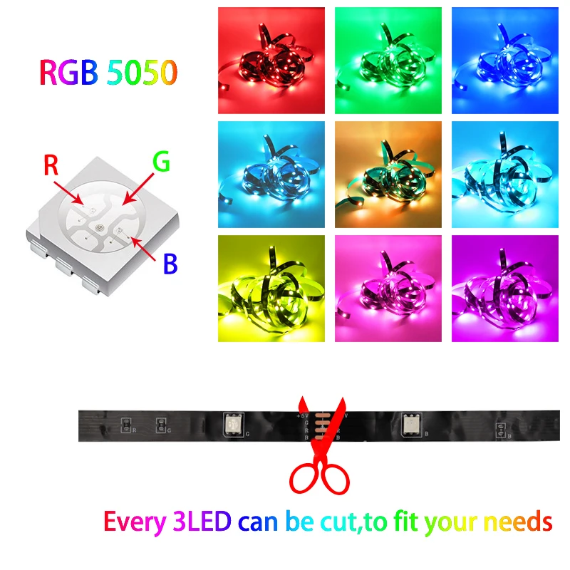LED 스트립 빛 5050 USB 블루투스 유연한 램프 테이프 RGB 리본 1M 2M 3M 4M 5M DC 5V 장식 TV 백라이트