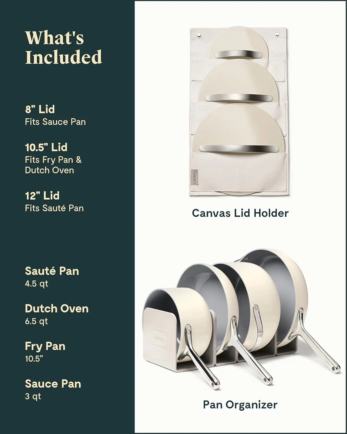 Pots, Pans, 3 Lids and Kitchen Storage - Non Toxic - Oven Safe & Compatible 3