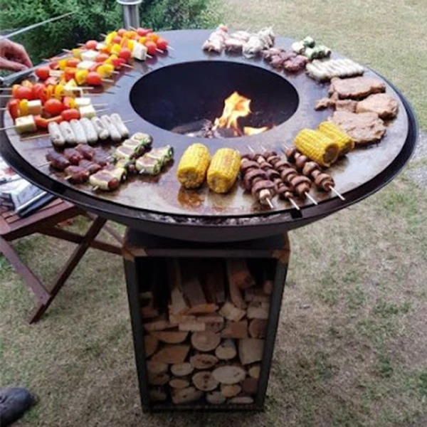 Corten Steel Metal With Grill Plate Fire Pit Table Backyard Outdoor Fire Pit BBQ