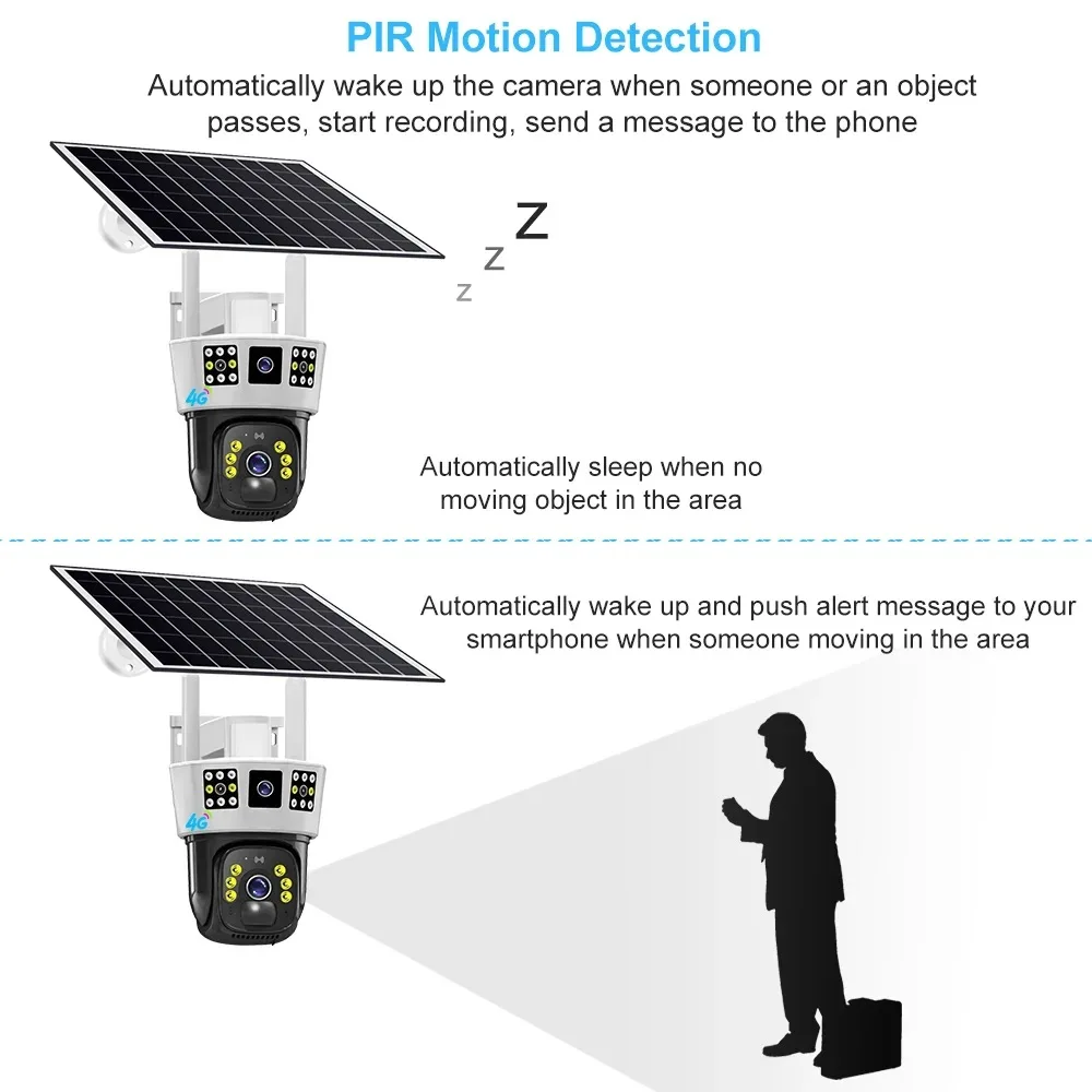 Saikiot 3 Screens Dual Lens V380 Pro 12MP 6K PTZ 4G Solar Powered CCTV Security Camera 360 Outdoor Waterproof Solar Camera WIFI