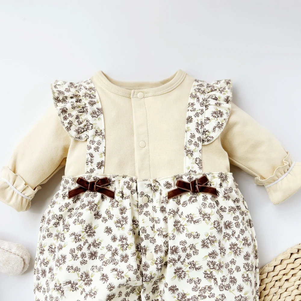 Baby girls onesies Long Sleeve Footies Autumn New Patchwork floral rompers for newborn 0-12 Month infant home clothes