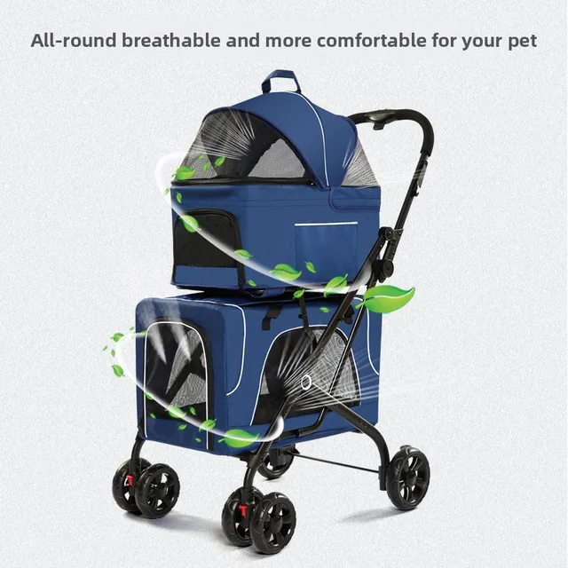 Separate 2-layers Pet Stroller Lightweight Outdoor Dog Cart Multi-pet Stroller on Upper and Lower Floors Portable Dog Carriers 4