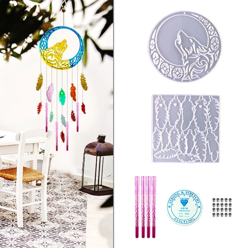 

DIY Wolf Feather Wall Hanging Wind Chime Silicone Epoxy Mold DIY Keychain Pendant Crafting Mold for Valentine Gift Dropship