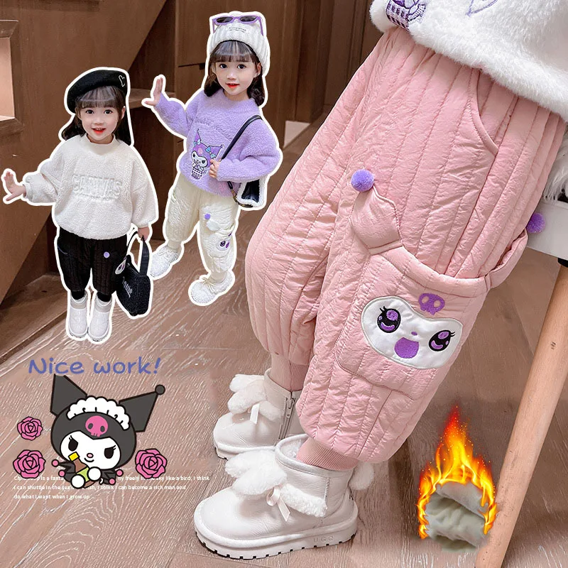 

Kawaii Kuromi Sanrio Products Children Sports Pants Cute Anime Thickened Warm Breathable Casual Trousers Kids Toys Funny Gifts