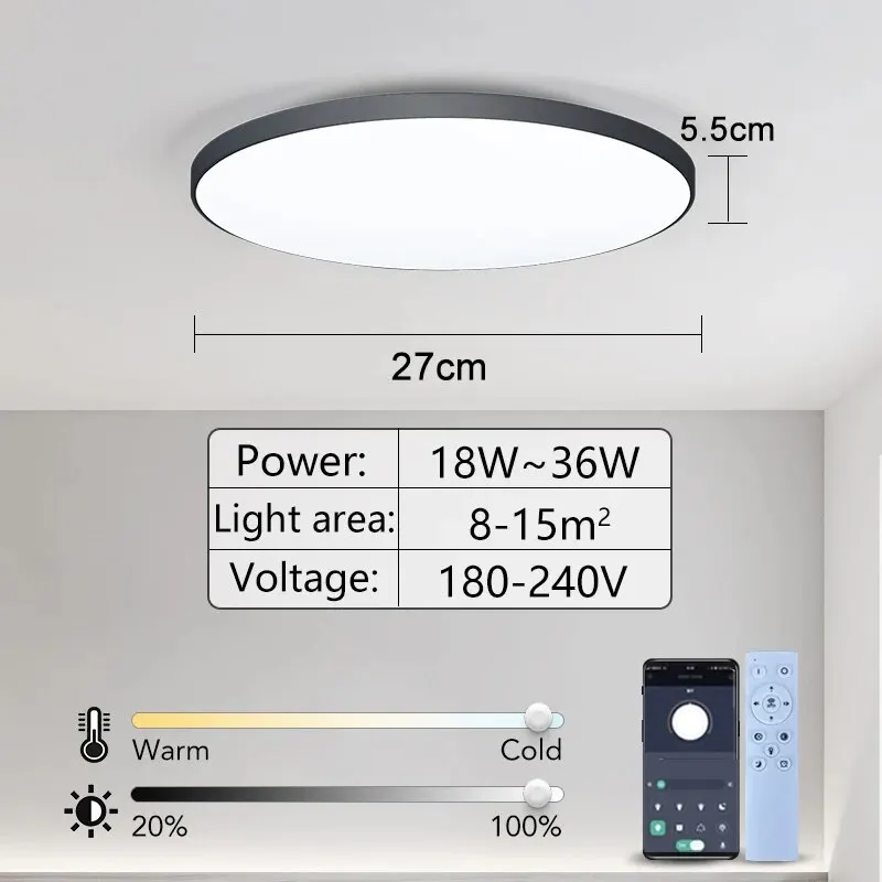 ตัวเลือกสินค้า โคมไฟติดเพดาน LED ปรับแสงได้ ควบคุมด้วยแอปพลิเคชัน