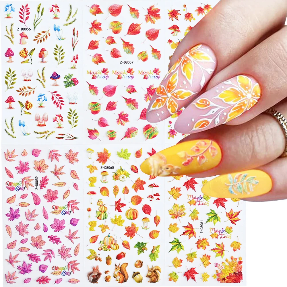 

5D Fall Nail Art Stickers, Maple Leaf Nail Decals Embossed Thanksgiving Day Nail Art Supplies Maple Leaves Sticker Nail Decor