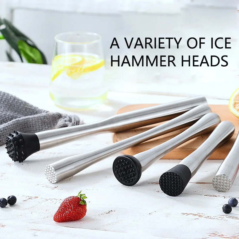 Drink Stirrers Wine Mixing Stick Cocktail Muddler Shaker with Crushing Hammer Diy Drink Fruit Muddler Crushed Ice Barware Tool