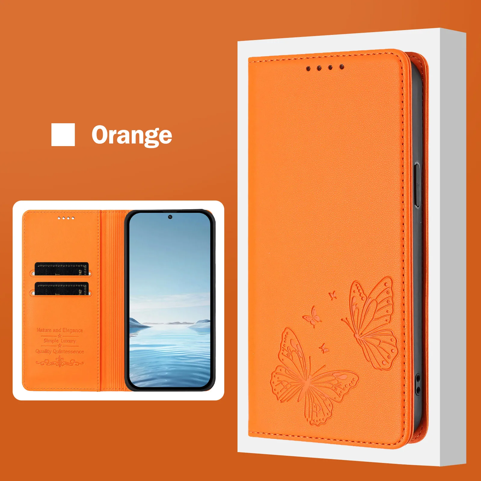 Double Butterfly Leather Wallet Case - Stylish Magnetic Flip Cover with Multi-Card Slots and Elegant Design