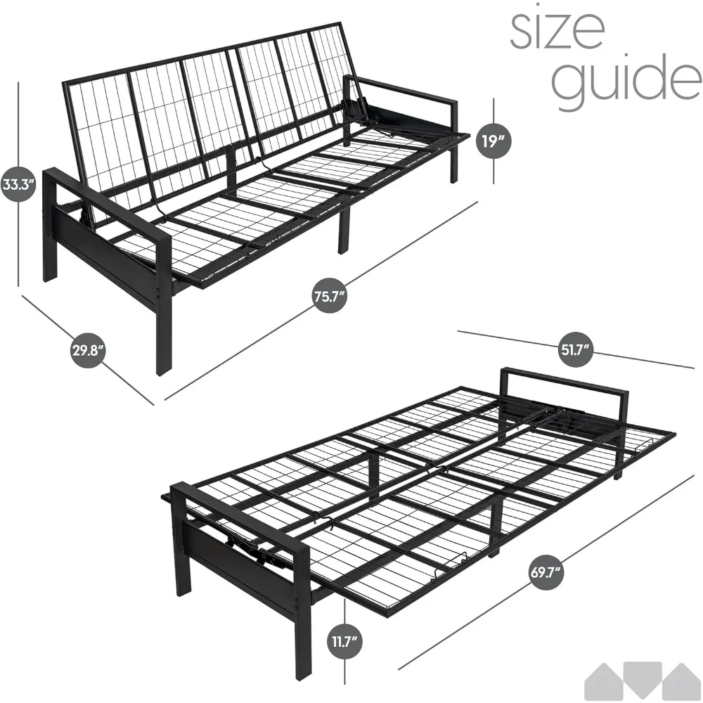 Metal Futon Frame – Space-Saving Modern Futon Frame Full Size - 2 in 1 Design Perfect for Modern Living Spaces (Black) 3