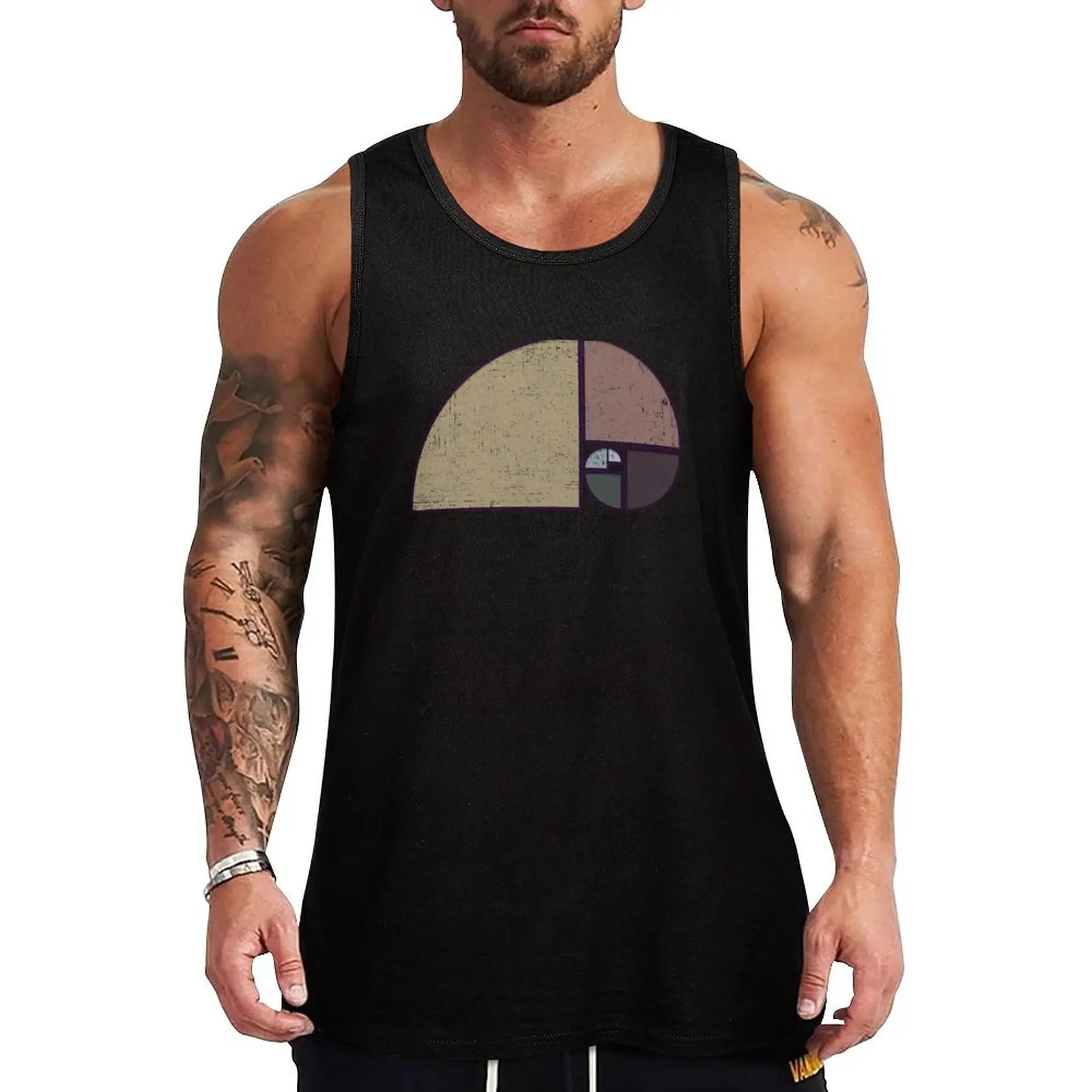 

Fibonacci - The Golden Spiral in Geometry with Earth tones Tank Top sleeveless vest men gym t shirt men Sleeveless top anime gym