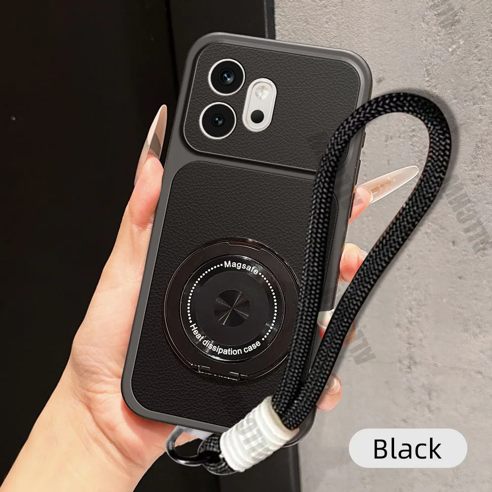 360° Rotating Magnetic Bracket PU Leather Phone Case with Lanyard