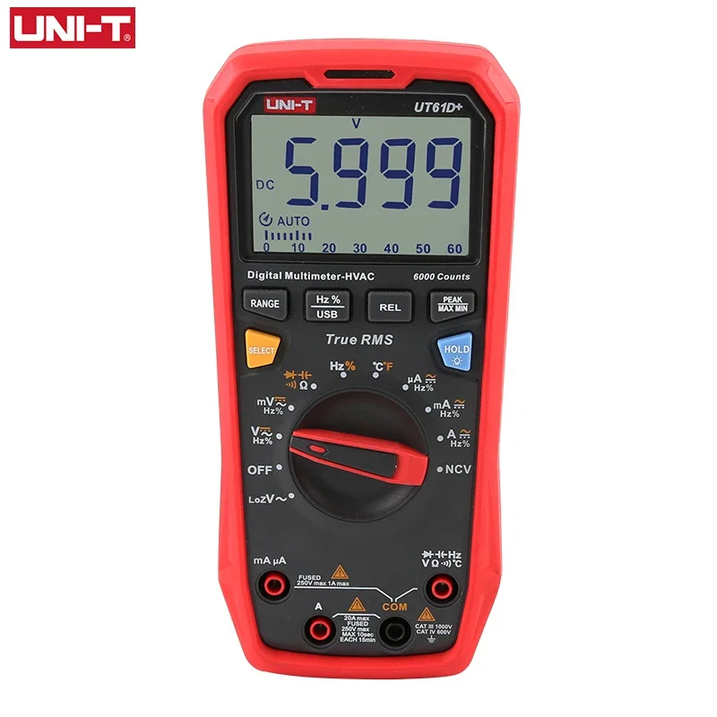 

UNI-T UT61D+ Digital Multimeter Professional Tester Unit True RMS Auto Range DC AC 1000V Peak Hold Capacitance Test 60mF Meter