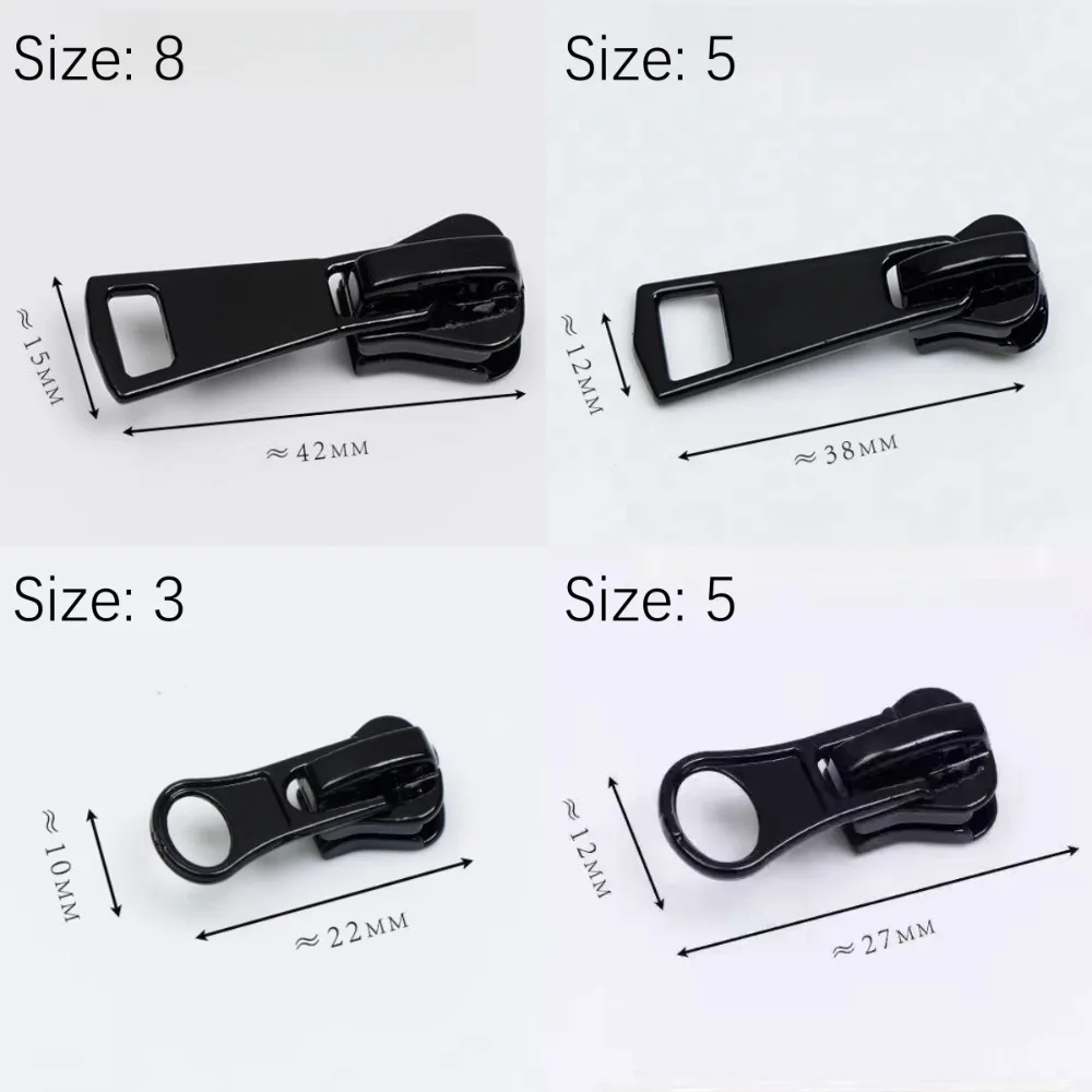 10Pcs 3 5 8 Zipper Puller Head Black Resin Zipper Slider Handmade Sewing Accessories Clothing Bag Zips for Replacement Parts