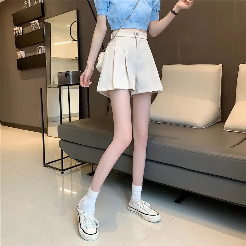 ladies clothes 2022 Women's Summer Fashion High Waist Pleated Shorts Female Casual Loose Wide-leg Shorts Ladies Solid Color Suit Shorts S37 plus size womens clothing