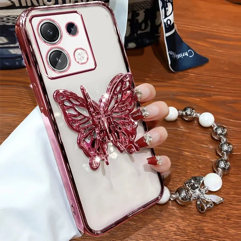 3D Butterfly Glitter Phone Holder Bead Bracelet Case