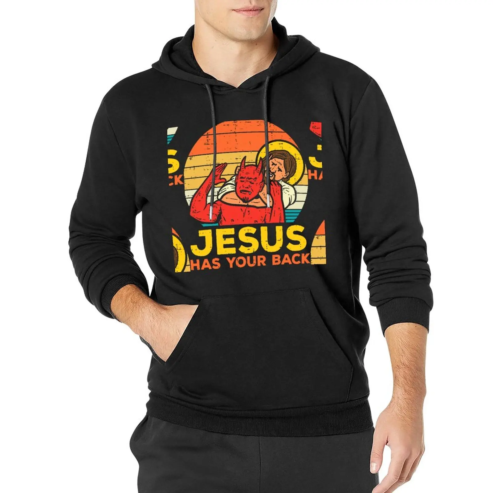 

Jesus Has Your Back Casual Hoodies Jiu Jitsu Retro Christian Harajuku Hooded Shirt Winter Streetwear Oversize Pullover Hoodie
