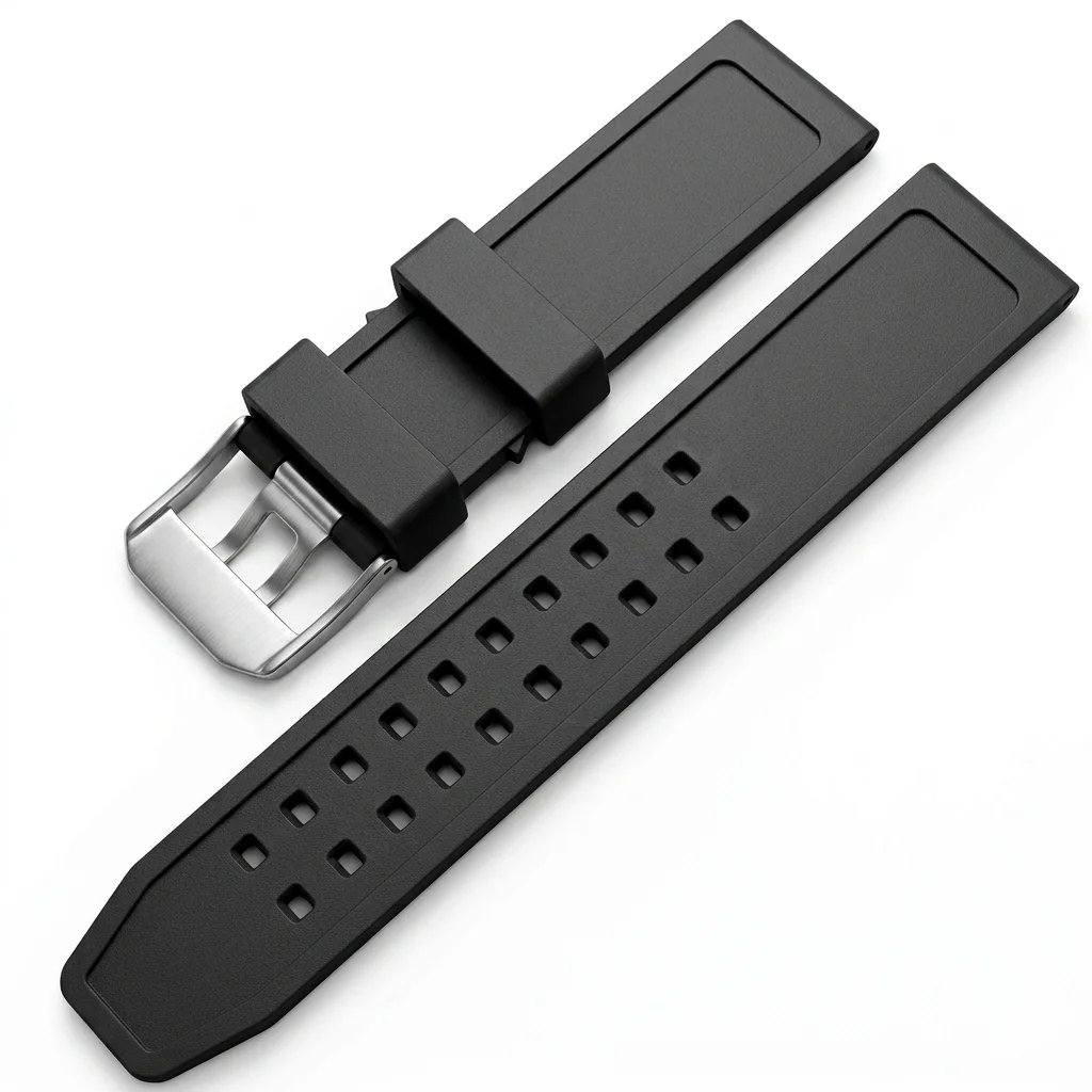 Black Silicone Diving Sport Watch Strap with Stainless Steel Buckle, 23mm