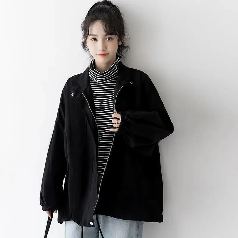 

2023 New Harajuku BF Wind Jacket Students Loose Spring Autumn Windbreaker Coat Women Korean Long-Sleeved Tooling Female Top Tide