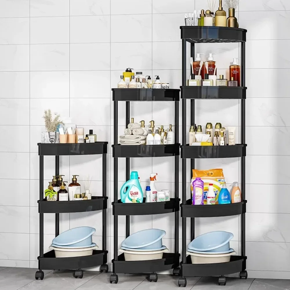 Storage Rack 3/4/5 Tier Storage Shelf Rolling Cart Gap Storage Rack Movable Bathroom Corner Triangle Shelf Floor-standing Story StorageRacks
