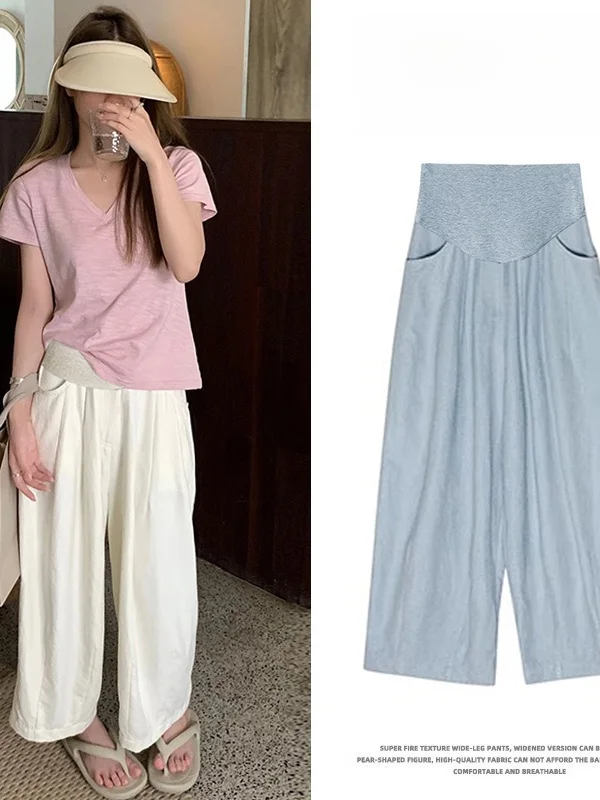 임산부 여름용 가벼운 루즈핏 캐주얼 팬츠 여성용 루즈핏 와이드 레그 팬츠 드레이핑 센세이션 벌룬 팬츠 두 가지 길이