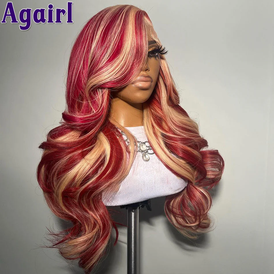 200% Granatapfel rot blonde Highlight 13x6 Spitze frontale Echthaar Perücken 13x4 Body Wave Lace Front Perücken für Frauen vor gezupft