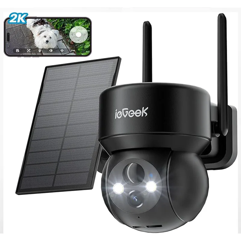 IeGeek 360 &ordm; Wireless WIFI Solar Camera 2K Outdoor Solar Security Camera with 5200mAh Rechargeable Battery , Color Night Vision