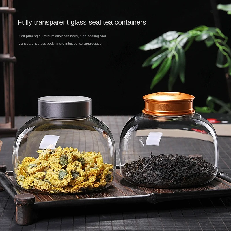 

Alloy Sealing Lid Glass Jar Tea Coffee Candy Jar Moisture-proof Jam Honey Tank Kitchen Seasoning Grain Tank Gift Home Decoration