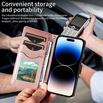 for iPhone 16/15/14 Pro Max 16 Plus 16Pro Wallet Case for Women, Flip Cover with Card Holder, Kickstand Feature Protective Purse 2