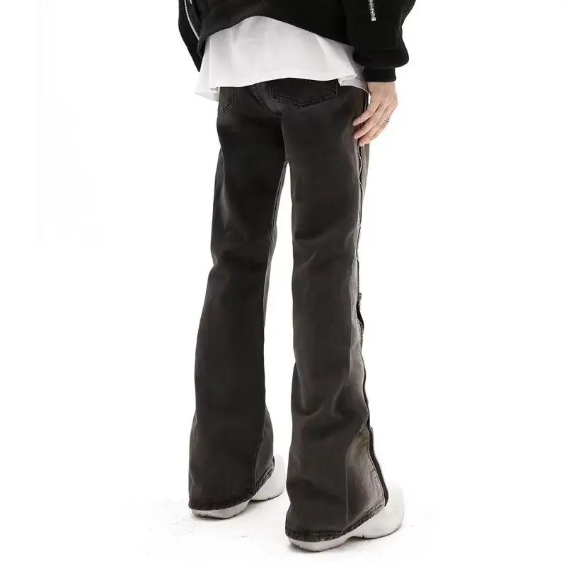 High street hip-hop Gradual change Jeans Zipper slit flared trousers design Straight leg Pants casual men and women jeans 5023 5
