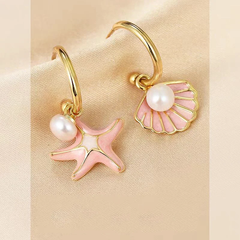 Boho Ozean Emaille Muschel Seestern Baumeln Ohrringe Haken für Frauen Sommer Strand Asymmetrische Metall Ohrring Party Schmuck Geschenk – Detail 10