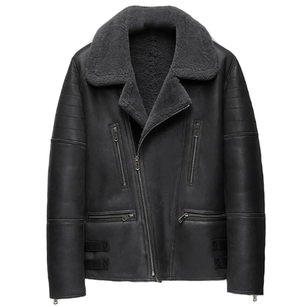 

Denny&Dora Mens Shearling Jacket Smoke Grey Shearling Jacket Mens Sheepskin Coat