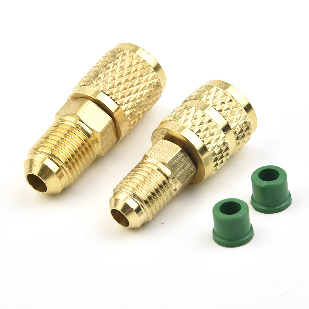 

2pcs Brass Adapter Quick Couplers Valve Drive System Accessories For R410 R410a R32 R22 Replacement Anti Aging Easy To Install