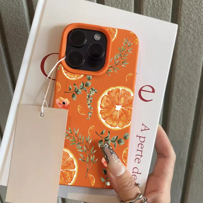 รูปสินค้า เคสซิลิโคนลายส้มฤดูร้อน สำหรับ iPhone 17 Pro Max 16 15 14 13 12 11 Pro 14 15 Plus 17 Air กันกระแทก นิ่มสบายมือ