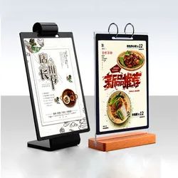 Flip Desk Card Wooden Menu Loose-leaf Book Publicity Display Rack Beech Standing Sign Desk Sign Table Top Price Menu Board