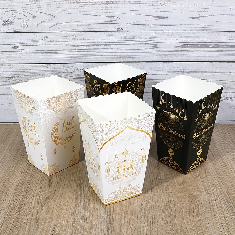 6pcs Eid Mubarak Paper Popcorn Box Ramadan Candy Cookie Snack Box 2025 Islamic Muslim Party Home Decor Supplies Eid Al-Fitr Gift